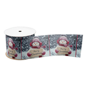 Merry Christmas Snowman Satin Ribbon