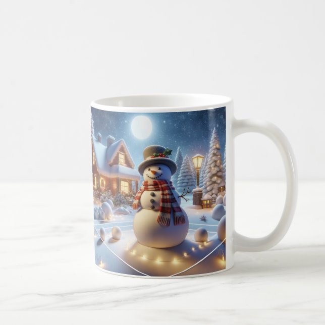 Merry Christmas Snowman Snowclad Tree Xmas Village Coffee Mug (Right)