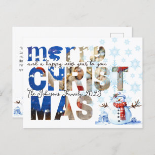 Merry Christmas Snowman Snowflake Winter Holiday Postcard