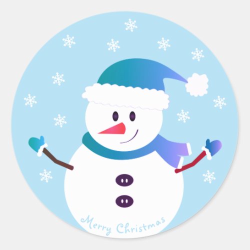Merry Christmas Snowman Snowflakes Classic Round Sticker