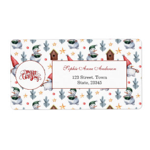Merry Christmas Snowman Snowflakes Monogram Label