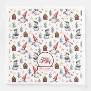 Merry Christmas Snowman Snowflakes Monogram Paper Dinner Napkins