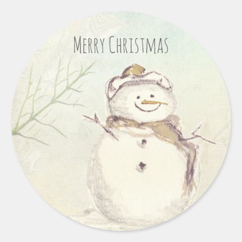 Merry Christmas Snowman Snowflakes Winter Classic Round Sticker