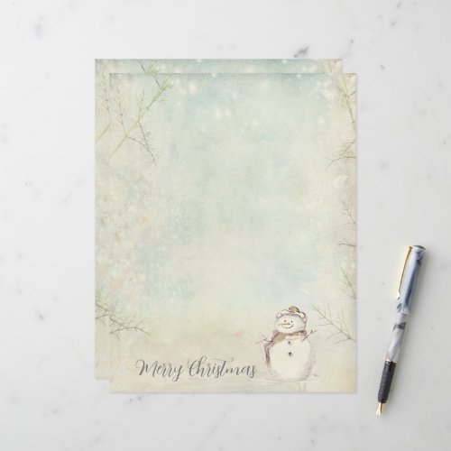 Merry Christmas Snowman Snowflakes Winter Letterhead