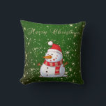 Merry Christmas,Snowman,Sparkles,Green Throw Pillow<br><div class="desc">Merry christmas , snowman , sparkles  on green background.</div>