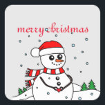 Merry Christmas Snowman   Square Sticker<br><div class="desc">Merry Christmas Snowman Square Sticker</div>