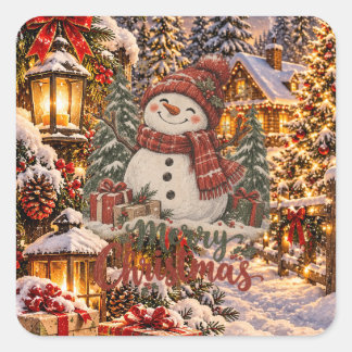 Merry Christmas Snowman Square Sticker