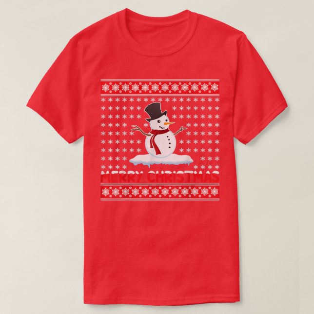 Merry Christmas Snowman T-Shirt (Design Front)