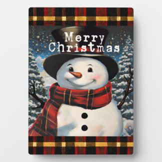 Merry Christmas Snowman Tabletop Plaque with Easel