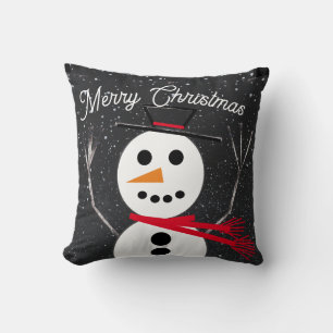 Merry Christmas Snowman Throw Pillow