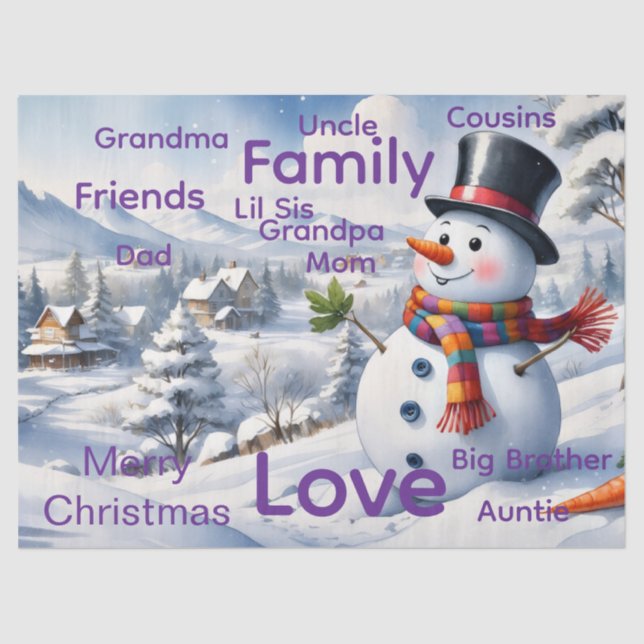 Merry Christmas Snowman Tissue Paper (Front)