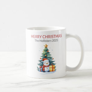 Merry Christmas Snowman Tree Personalized Holiday Coffee Mug