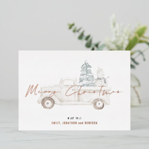 Merry Christmas Snowman Truck Overlay Real Foil Holiday Card