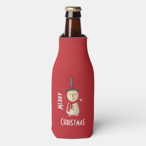 Merry Christmas Snowman Waving And Smiling Bottle Cooler