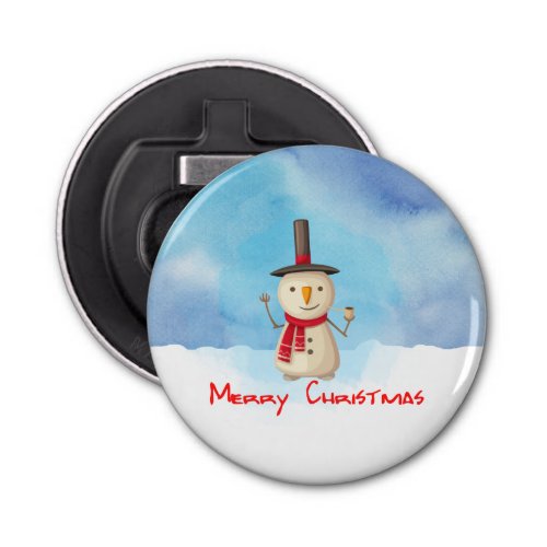Merry Christmas Snowman Waving And Smiling Bottle Opener