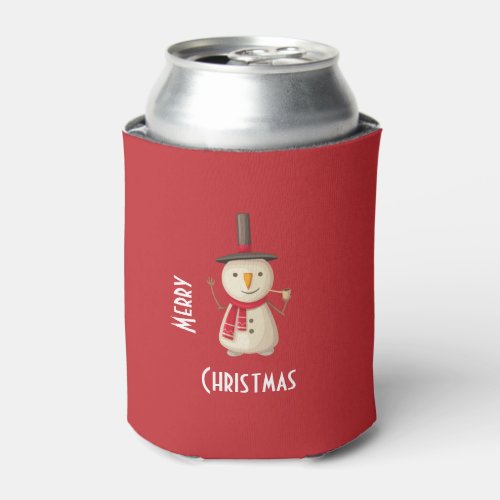 Merry Christmas Snowman Waving And Smiling Can Cooler