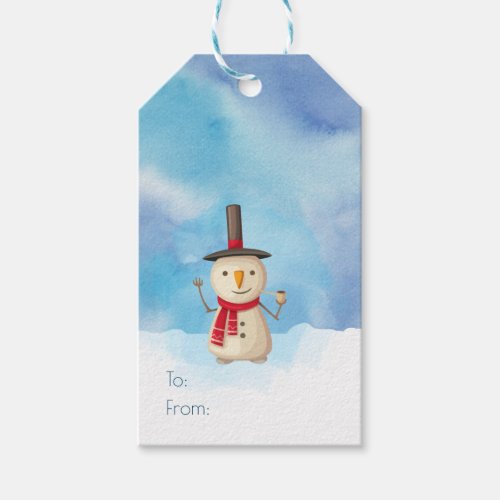 Merry Christmas Snowman Waving And Smiling Gift Tags