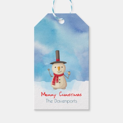 Merry Christmas Snowman Waving And Smiling Gift Tags