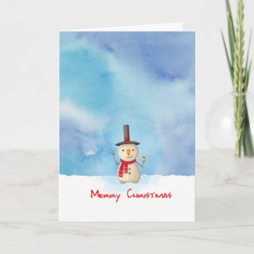 Merry Christmas Snowman Waving And Smiling Holiday Card