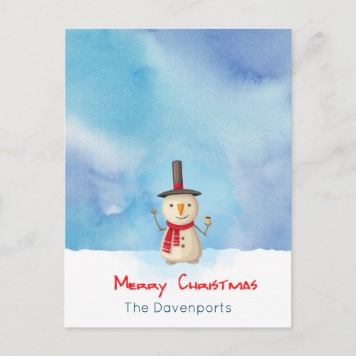 Merry Christmas Snowman Waving And Smiling Holiday Postcard