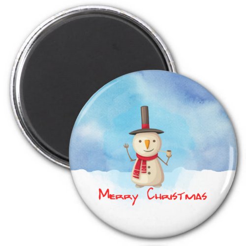 Merry Christmas Snowman Waving And Smiling Magnet