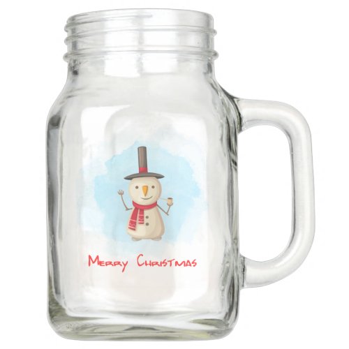 Merry Christmas Snowman Waving And Smiling Mason Jar