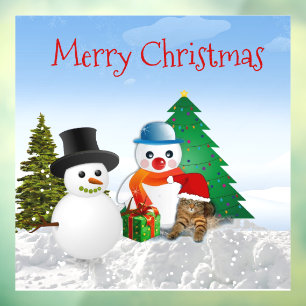 Merry Christmas Snowman Window Cling