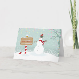 Merry Christmas Snowman Winter Scene Xmas Holiday Card