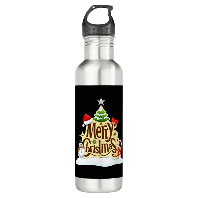 Merry Christmas snowman winter Tank Top Stainless Steel Water Bottle (Front)