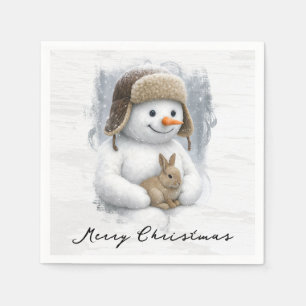 Merry Christmas Snowman With Bunny Napkins