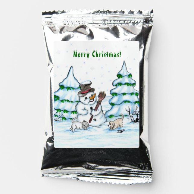 Merry Christmas! Snowman with Cat and Puppy Coffee Drink Mix (Front)