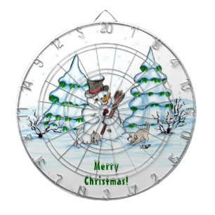Merry Christmas! Snowman with Cat and Puppy Dart Board