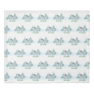 Merry Christmas! Snowman with Cat and Puppy Duvet Cover