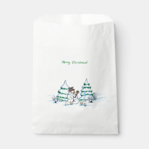 Merry Christmas! Snowman with Cat and Puppy Favor Bag