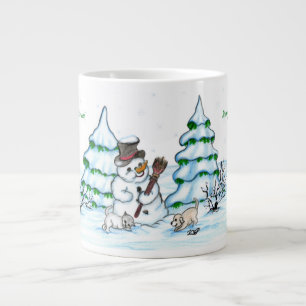 Merry Christmas! Snowman with Cat and Puppy Giant Coffee Mug