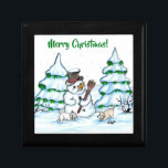 Merry Christmas! Snowman with Cat and Puppy Gift Box<br><div class="desc">Merry Christmas! Snowman with Cat and Puppy - little Dog ~~~ colored pencil drawing by Krisi ArtKSZP ~~~ Store Category >>> Merry Christmas for Kids >>> Snowman with Cat and Puppy</div>