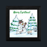 Merry Christmas! Snowman with Cat and Puppy Gift Box<br><div class="desc">Merry Christmas! Snowman with Cat and Puppy - little Dog ~~~ colored pencil drawing by Krisi ArtKSZP ~~~ Store Category >>> Merry Christmas for Kids >>> Snowman with Cat and Puppy</div>