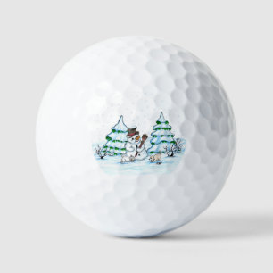 Merry Christmas! Snowman with Cat and Puppy Golf Balls