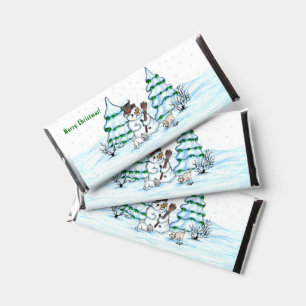 Merry Christmas! Snowman with Cat and Puppy Hershey Bar Favors
