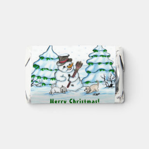 Merry Christmas! Snowman with Cat and Puppy Hershey's Miniatures