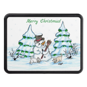 Merry Christmas! Snowman with Cat and Puppy Hitch Cover