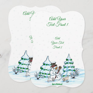 Merry Christmas! Snowman with Cat and Puppy Invitation
