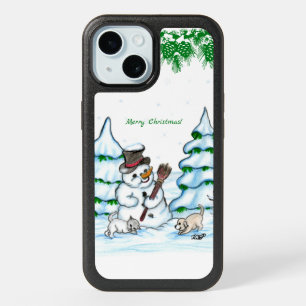 Merry Christmas! Snowman with Cat and Puppy iPhone 15 Case