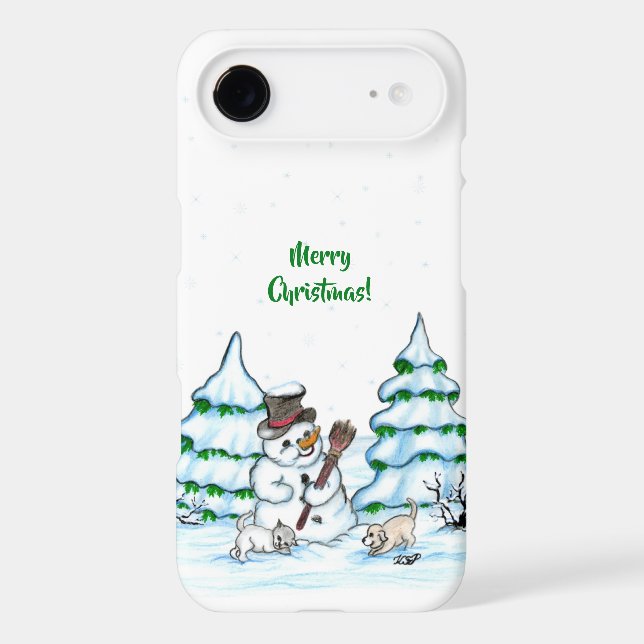 Merry Christmas! Snowman with Cat and Puppy iPhone Case (Back)