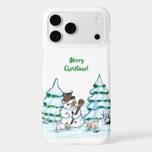 Merry Christmas! Snowman with Cat and Puppy iPhone 17 Pro Max Case