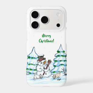 Merry Christmas! Snowman with Cat and Puppy iPhone 17 Pro Case