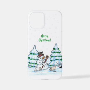 Merry Christmas! Snowman with Cat and Puppy iPhone 12 Mini Case