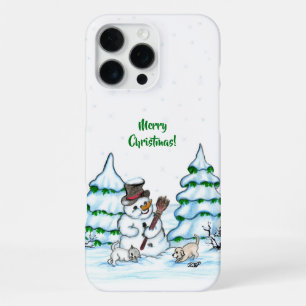 Merry Christmas! Snowman with Cat and Puppy iPhone 16 Pro Max Case