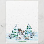 Merry Christmas! Snowman with Cat and Puppy Letterhead<br><div class="desc">Merry Christmas! Snowman with Cat and Puppy - little Dog ~~~ colored pencil drawing by Krisi ArtKSZP ~~~ Store Category >>> Merry Christmas for Kids >>> Snowman with Cat and Puppy</div>