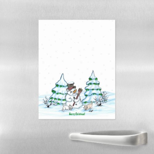 Merry Christmas Snowman with Cat and Puppy Magnetic Dry Erase Sheet